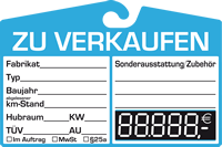 Angebotsschild ZU VERKAUFEN, blau, aus Karton